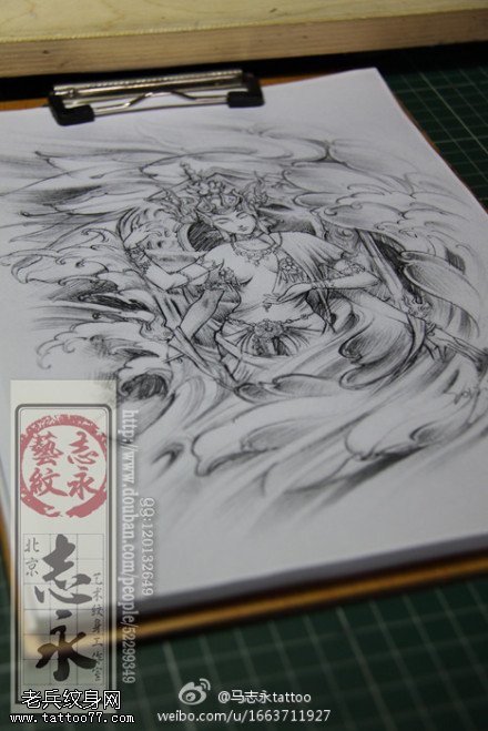 素描个性度母纹身手稿图案