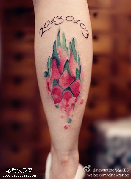 可爱迷人日期加图案火龙果纹身图案