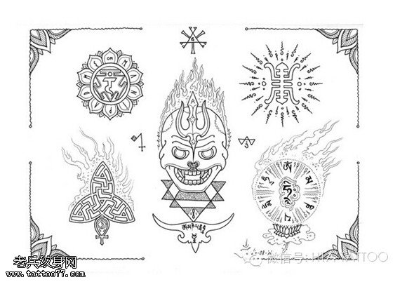 一组宗教纹身图案由纹身提供