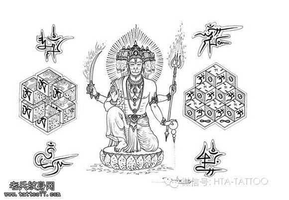 一组宗教纹身图案由纹身提供