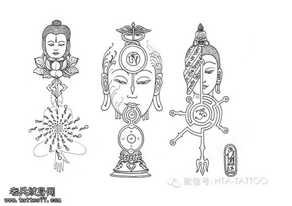 一组宗教纹身图案由纹身提供