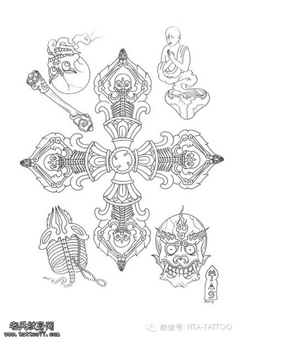 一组宗教纹身图案由纹身提供
