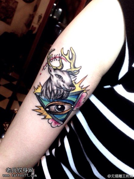 手臂彩色羚羊上帝之眼纹身图片