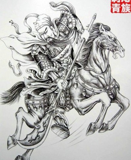 超酷的满背关公纹身手稿