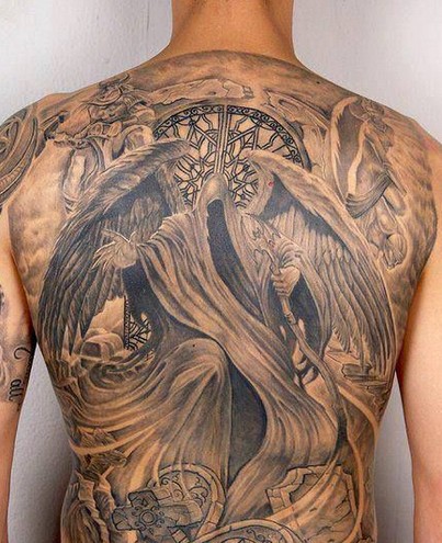 欧美风格的满背死神纹身