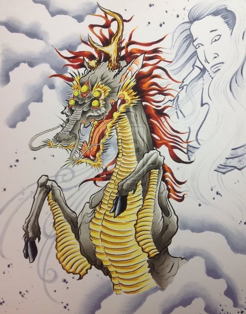 一款奔跑中的麒麟纹身