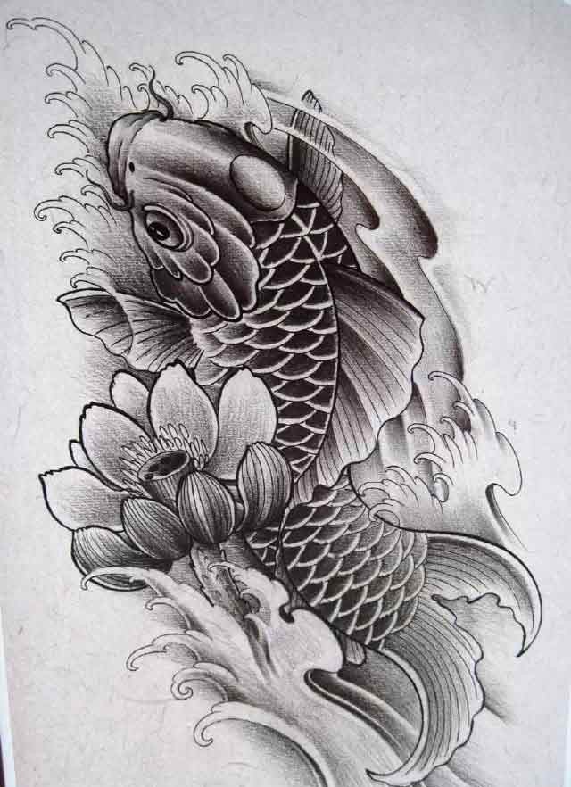 时尚大气的素色鲤鱼纹身