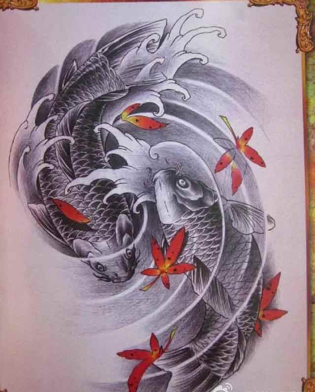 时尚大气的素色鲤鱼纹身