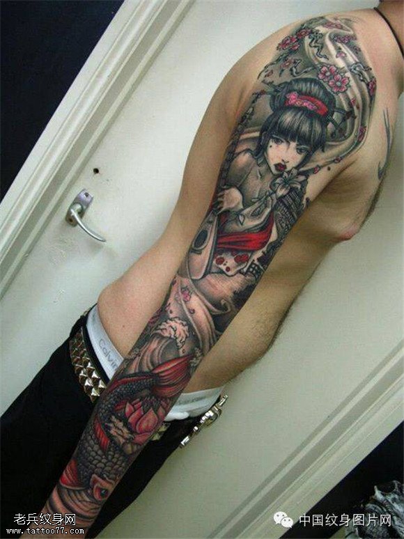 纹身秀图吧推荐一款人物艺妓纹身图案