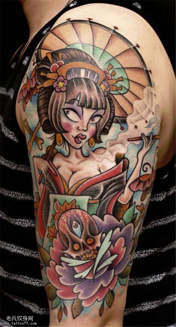 纹身秀图吧推荐一款人物艺妓纹身图案