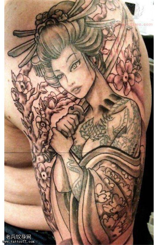 纹身秀图吧推荐一款人物艺妓纹身图案