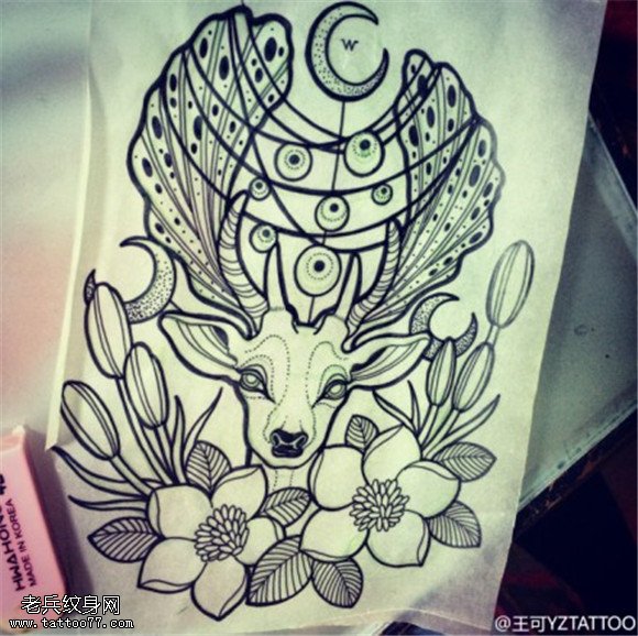 羚羊花纹身手稿图片