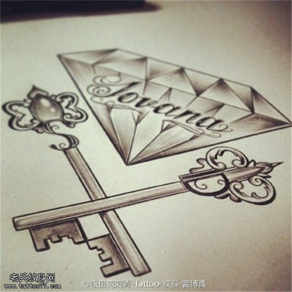 素描钻石钥匙纹身手稿图片