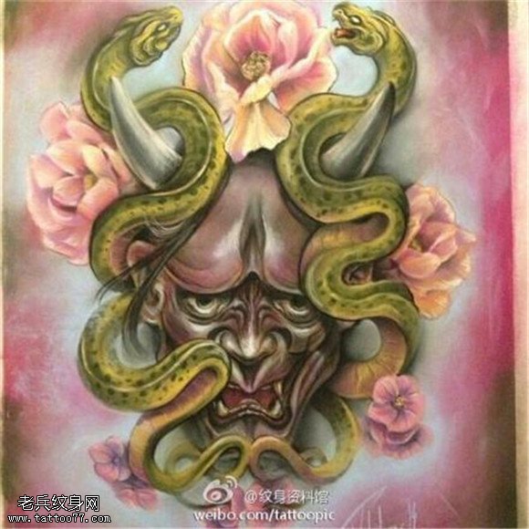 彩色般若蛇纹身手稿图片