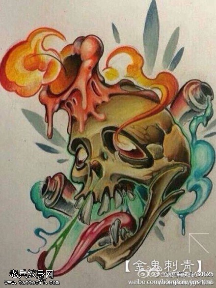 欧美彩色骷髅蜡烛纹身手稿图片