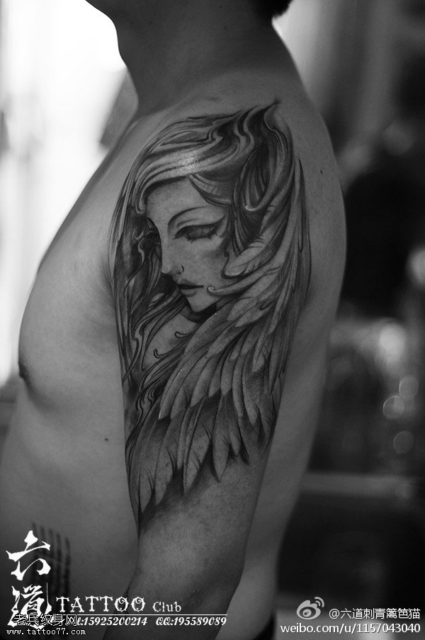 胳膊欧美风二次元羽人纹身图案