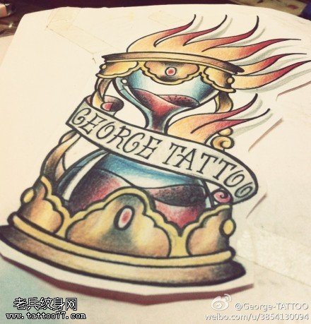 彩色沙漏字母纹身手稿图片