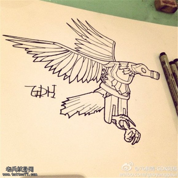 机械鹰纹身手稿图片