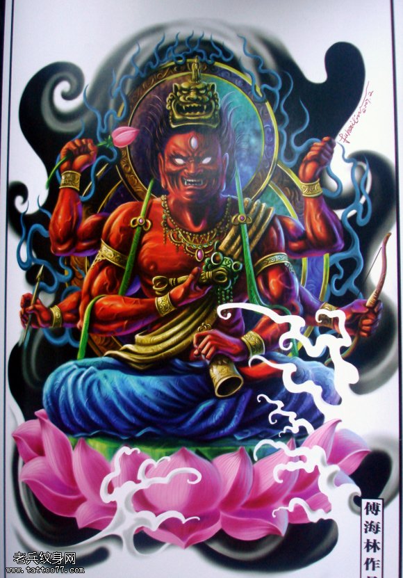 一款满背不动明王纹身图案