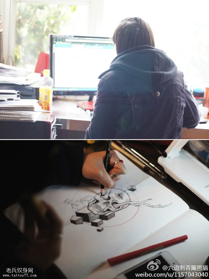 带感全知之眼手绘骷髅纹身图案