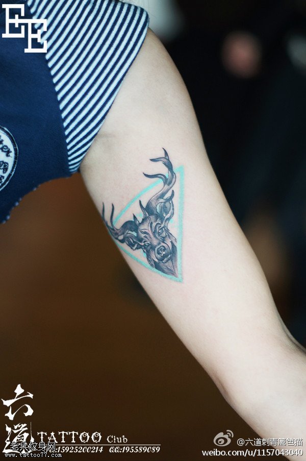 蓝色小清新迷你四不像纹身图案