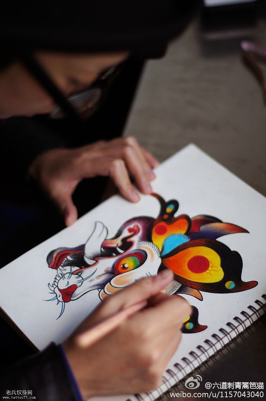 水彩配色鲜艳二次元纹身图案