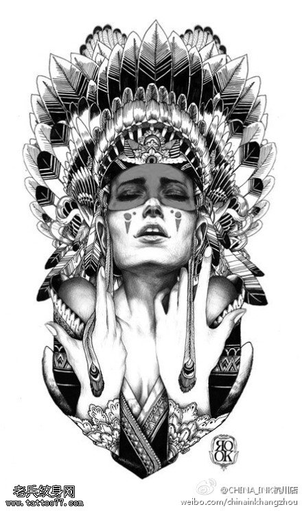 印第安女郎纹身手稿图片