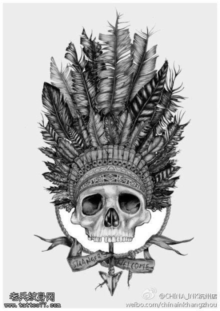 印第安骷髅纹身手稿图片