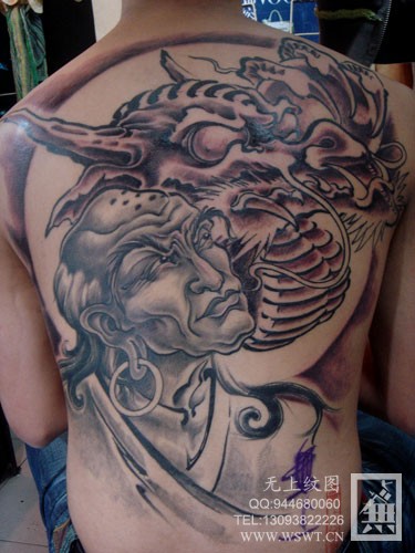 霸气满背纹身-含水墨风