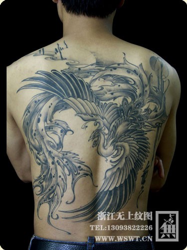 霸气满背纹身-含水墨风