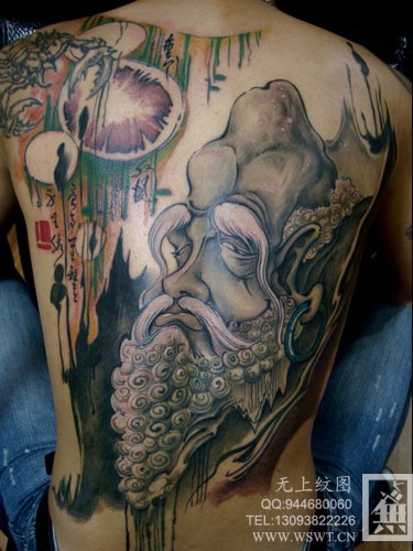 霸气满背纹身-含水墨风