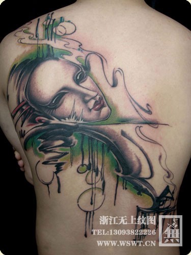 霸气满背纹身-含水墨风