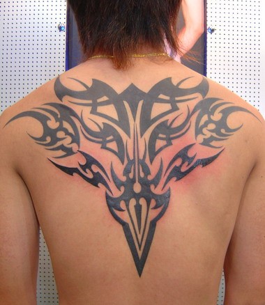 帅哥背部时尚的图腾刺青
