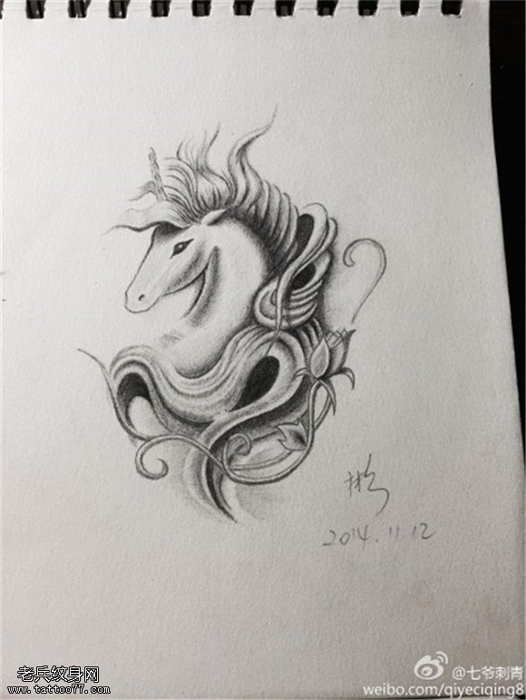 素描马纹身手稿图片