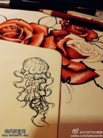 水母纹身手稿图案