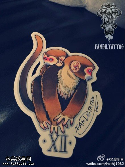 彩色个性猴子纹身手稿图片