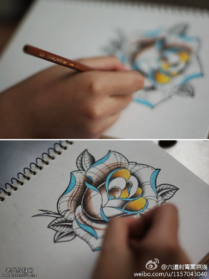 巴洛克风格布纹玫瑰纹身图案