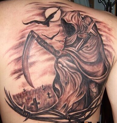 超级个性的满背死神纹身