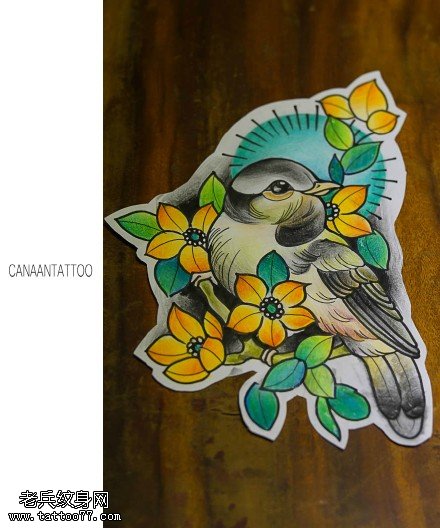 花鸟纹身手稿图片