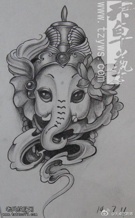 小萌象纹身手稿图片