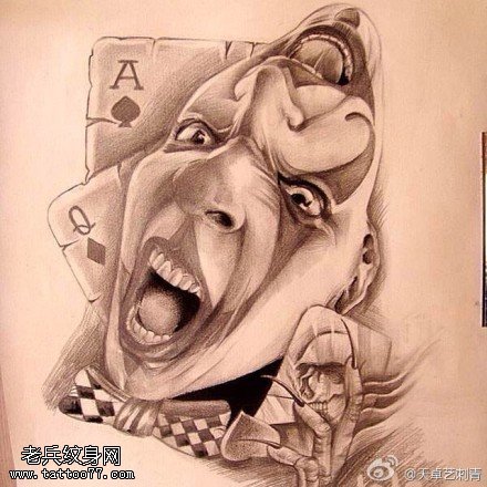 个性小丑纹身手稿图片