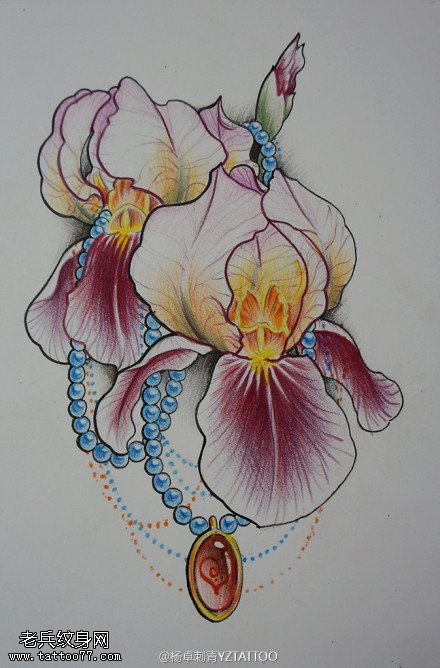 彩色花项链纹身手稿图片