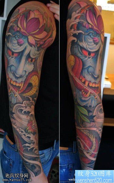 欧美彩色花臂纹身图案