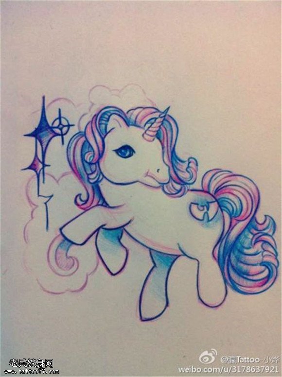 彩色马纹身手稿图片