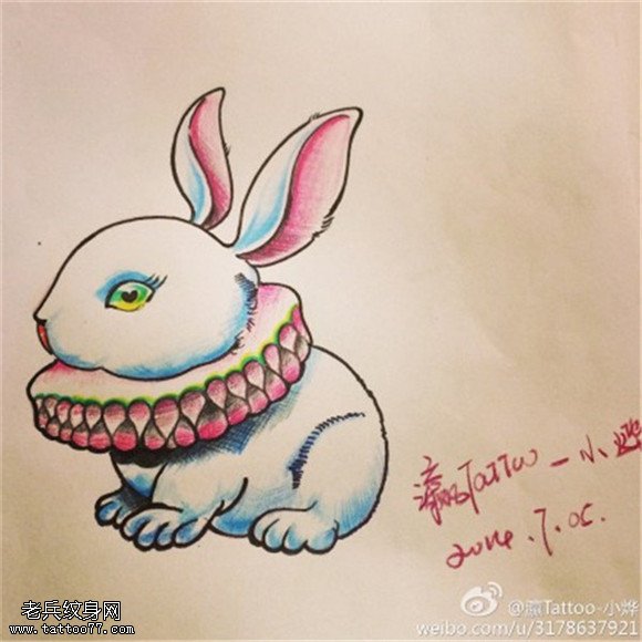 卡通兔子纹身手稿图案