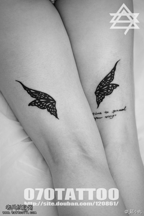 腿部小蝴蝶超简洁纹身图案