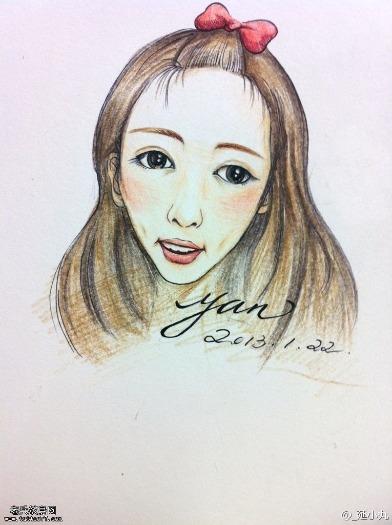 可爱美丽头戴小蝴蝶结美少女纹身图案