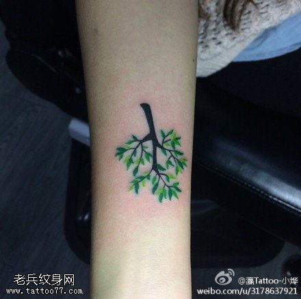 手臂彩色树纹身图案
