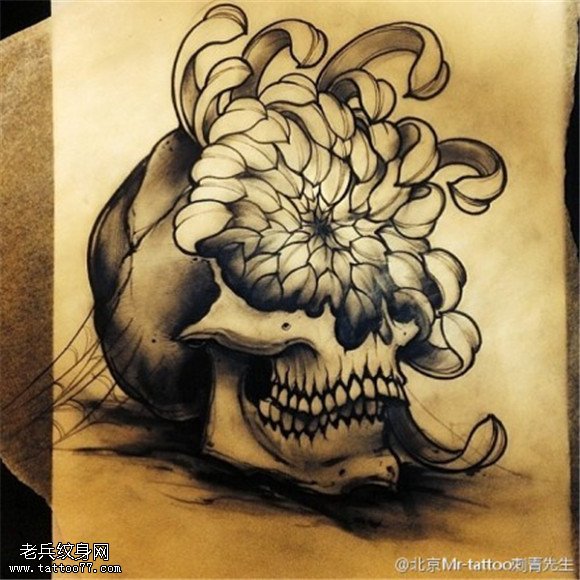 菊花骷髅纹身手稿图片