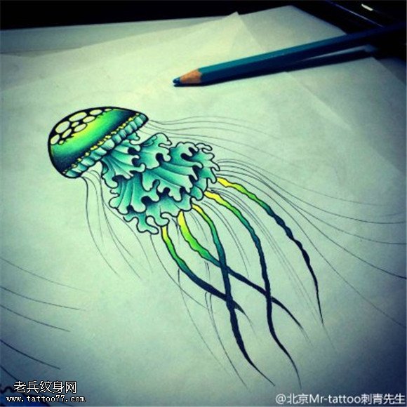 彩色水母纹身手稿图片